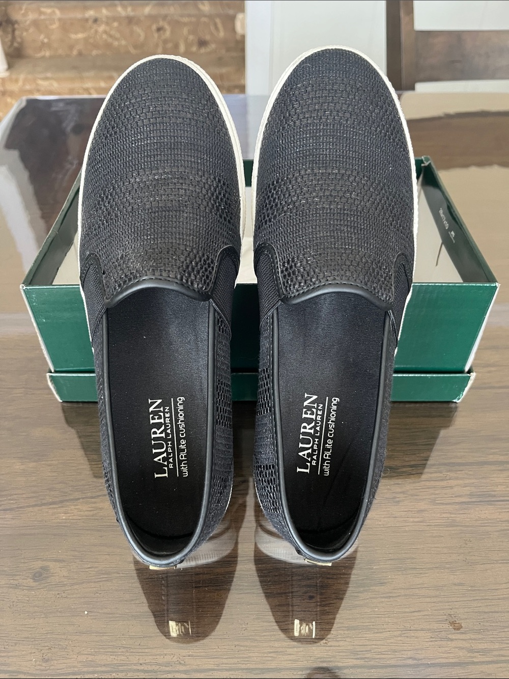 Lauren Ralph Lauren Black Knit Slip-On Casual Sneakers